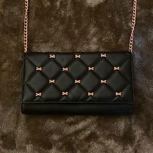 Ted Baker Black Leather Chain Purse with mini rose gold bows